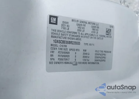 2011 Chevrolet Tahoe Lt from USA, damaged, VIN 1GNSCBE06BR228935